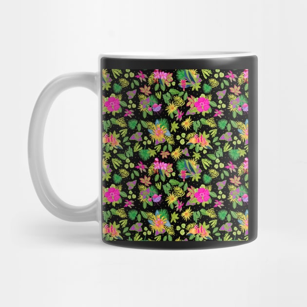 Tropical Flowers on Black Backgroud by MarcyBrennanArt